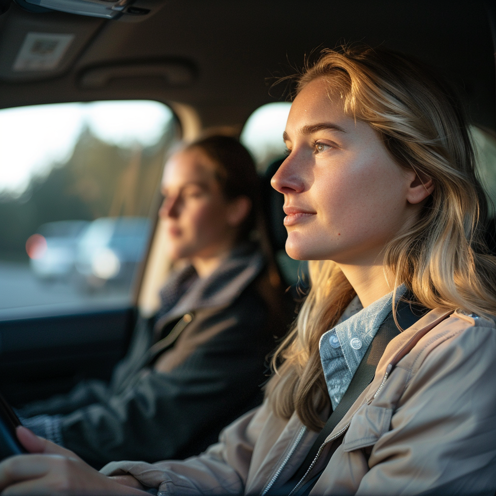 Katie is driving her co-worker Emily to work | Source: Midjourney