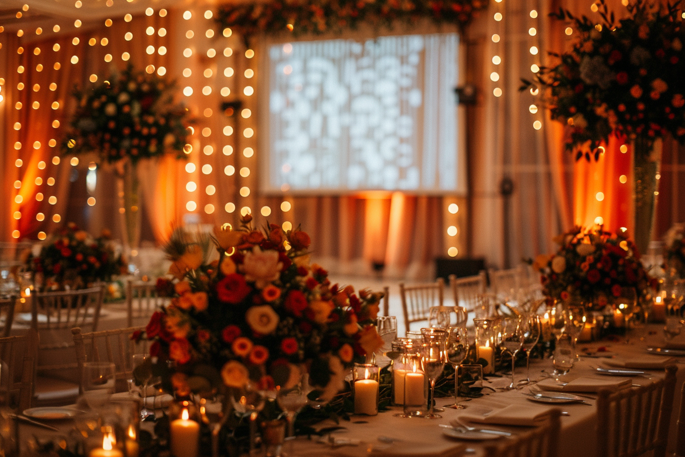 Projector screen in wedding hall | Source: Midjourney