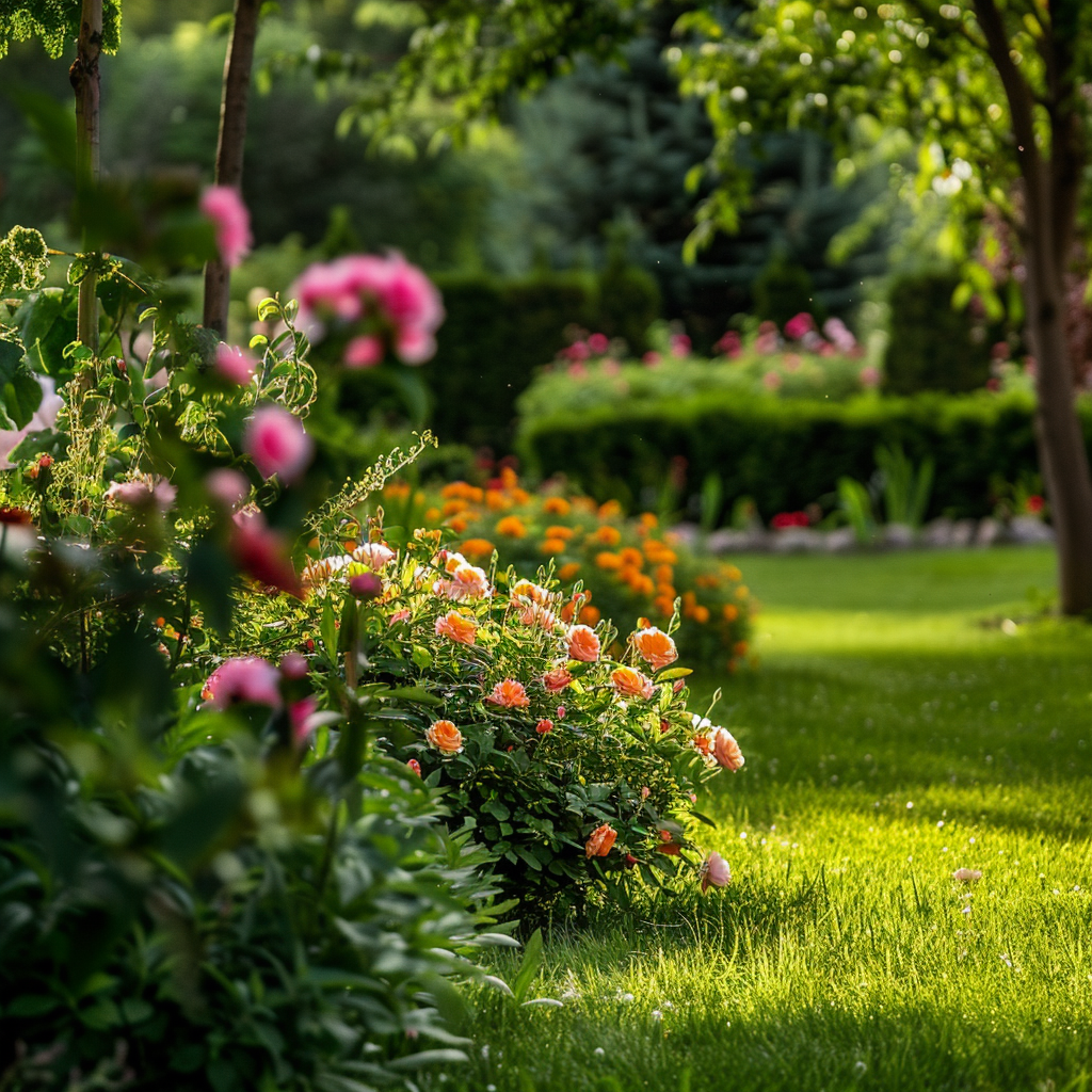 Beautiful flower bushes in a garden | Source: Midjourney