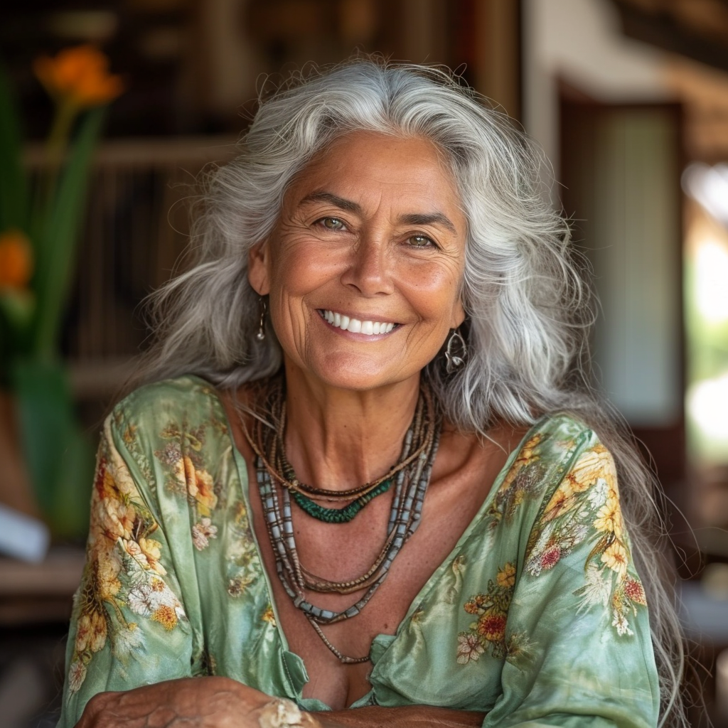 A smiling older woman | Source: Midjourney