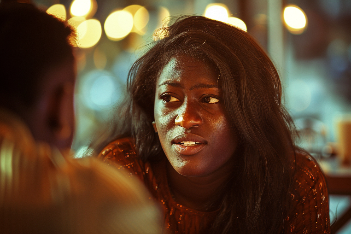 A woman talking to her friend in a restaurant | Source: Midjourney