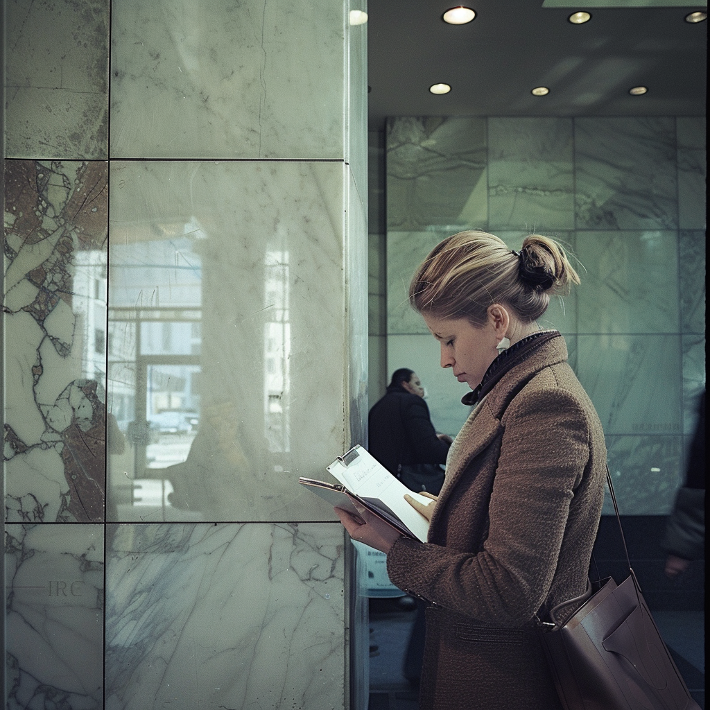 A woman holding a notebook | Source: Midjourney