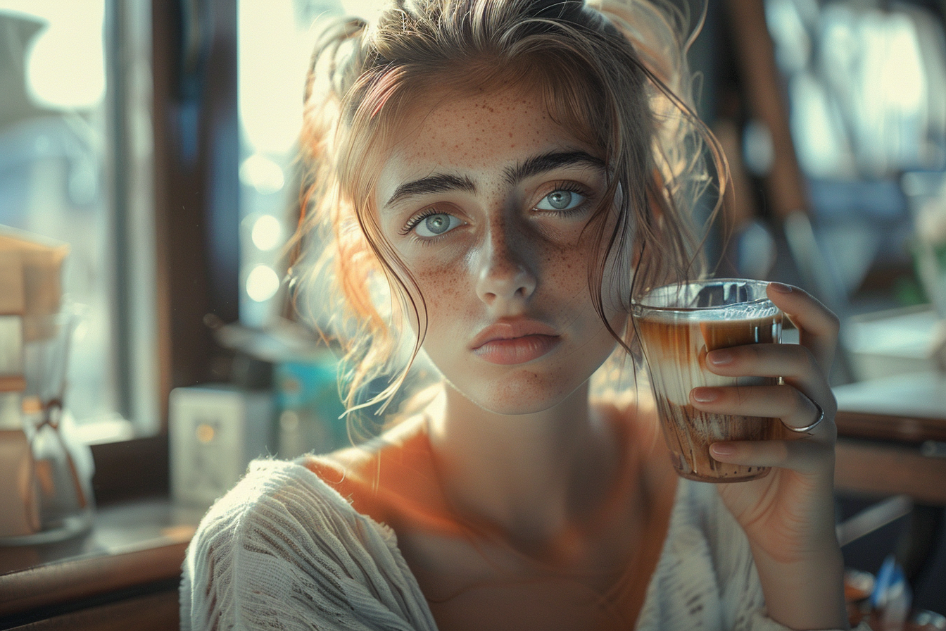 A woman in a coffee shop | Source: Midjourney