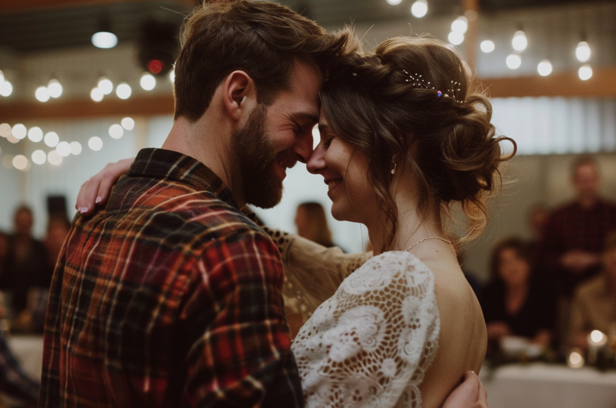 A casually dressed man dancing with the bride at a reception | Source: MidJourney