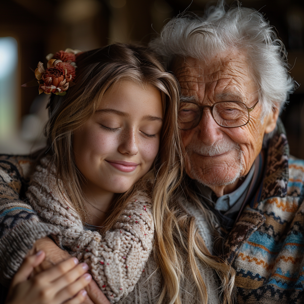 Carol hugs her grandfather | Source: Midjourney