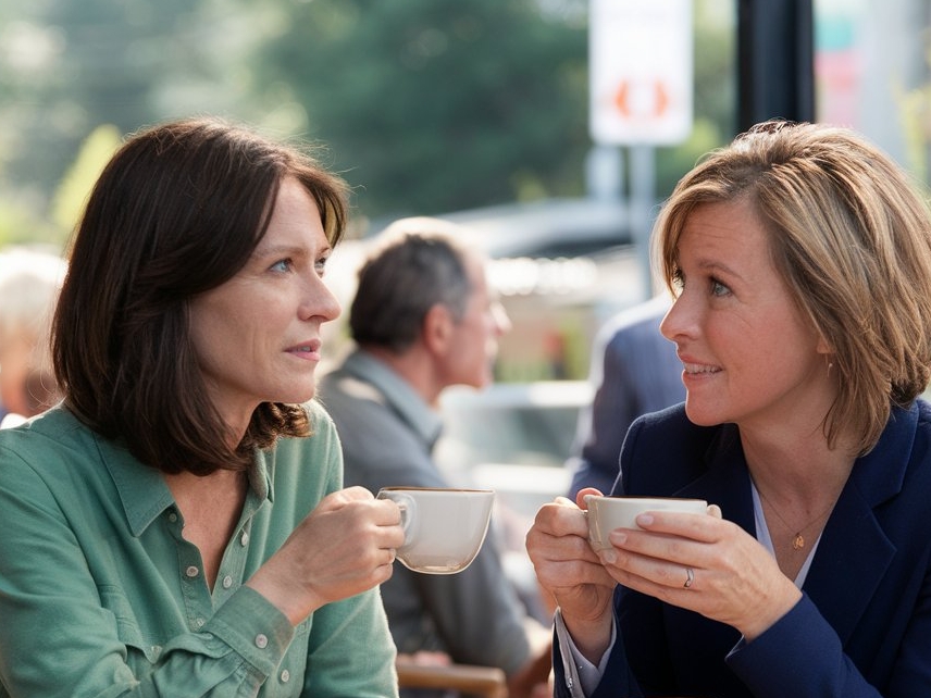 Two women enjoying coffee at a café | Source: Midjourney